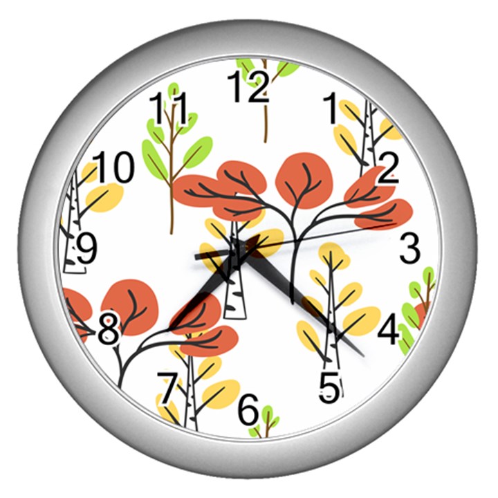 Tree Autumn Forest Landscape Wall Clock (Silver)