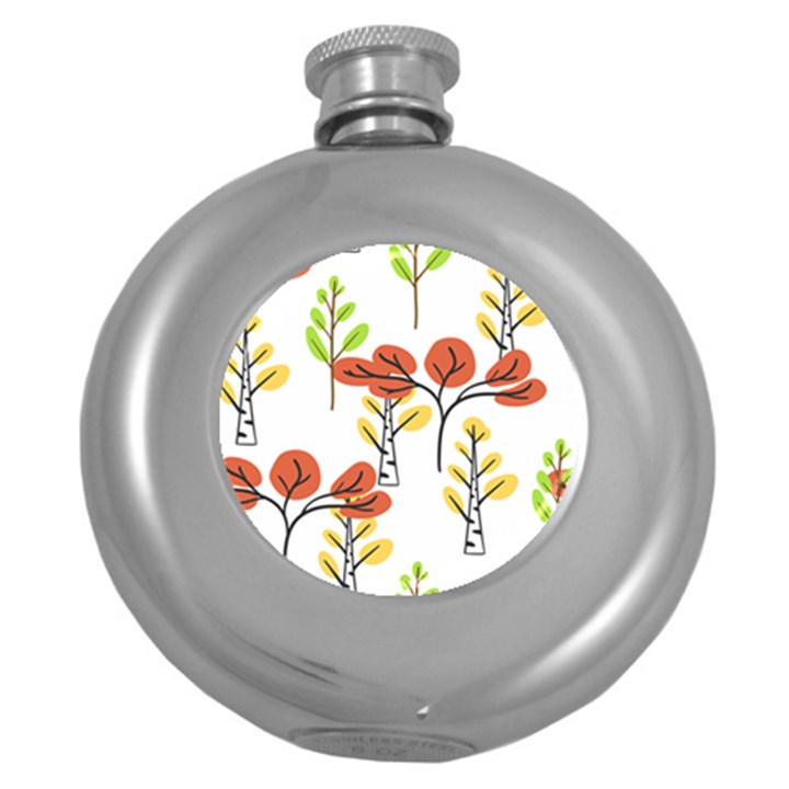 Tree Autumn Forest Landscape Round Hip Flask (5 oz)