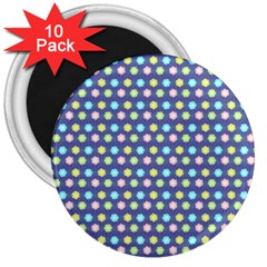 Deep Blue Hemp Pattern Flowers 3  Magnets (10 Pack)  by Pakrebo