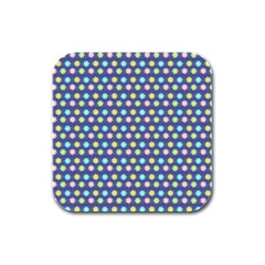 Deep Blue Hemp Pattern Flowers Rubber Square Coaster (4 Pack)  by Pakrebo