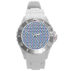 Deep Blue Hemp Pattern Flowers Round Plastic Sport Watch (l) by Pakrebo