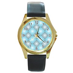 White Light Blue Gray Tile Round Gold Metal Watch by Pakrebo