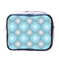 White Light Blue Gray Tile Mini Toiletries Bag (one Side) by Pakrebo