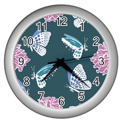 Butterfly Pattern Dead Death Rose Wall Clock (silver) by Pakrebo