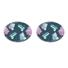 Butterfly Pattern Dead Death Rose Cufflinks (oval) by Pakrebo