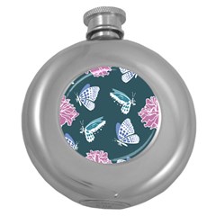 Butterfly Pattern Dead Death Rose Round Hip Flask (5 Oz) by Pakrebo