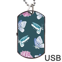 Butterfly Pattern Dead Death Rose Dog Tag Usb Flash (two Sides) by Pakrebo