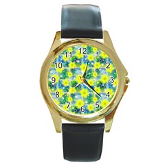 Narcissus Yellow Flowers Winter Round Gold Metal Watch by Pakrebo