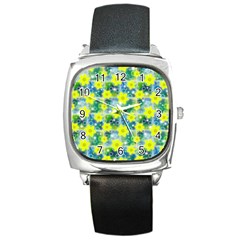 Narcissus Yellow Flowers Winter Square Metal Watch by Pakrebo