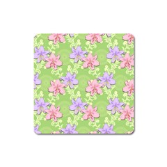 Lily Flowers Green Plant Natural Square Magnet by Pakrebo