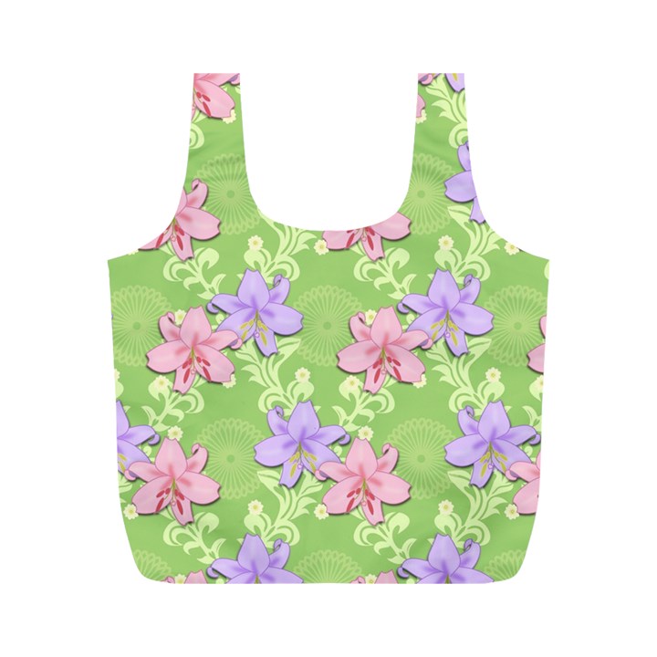 Lily Flowers Green Plant Natural Full Print Recycle Bag (M)