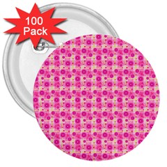 Hana Tsurukusa Heart Pink 3  Buttons (100 Pack)  by Pakrebo