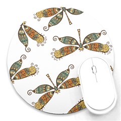 Pattern Dragonfly Background Round Mousepads by Pakrebo