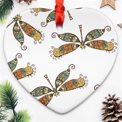 Pattern Dragonfly Background Ornament (heart) by Pakrebo