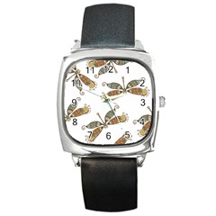 Pattern Dragonfly Background Square Metal Watch by Pakrebo