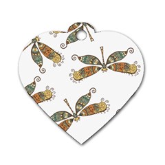 Pattern Dragonfly Background Dog Tag Heart (two Sides) by Pakrebo