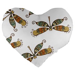 Pattern Dragonfly Background Large 19  Premium Flano Heart Shape Cushions by Pakrebo