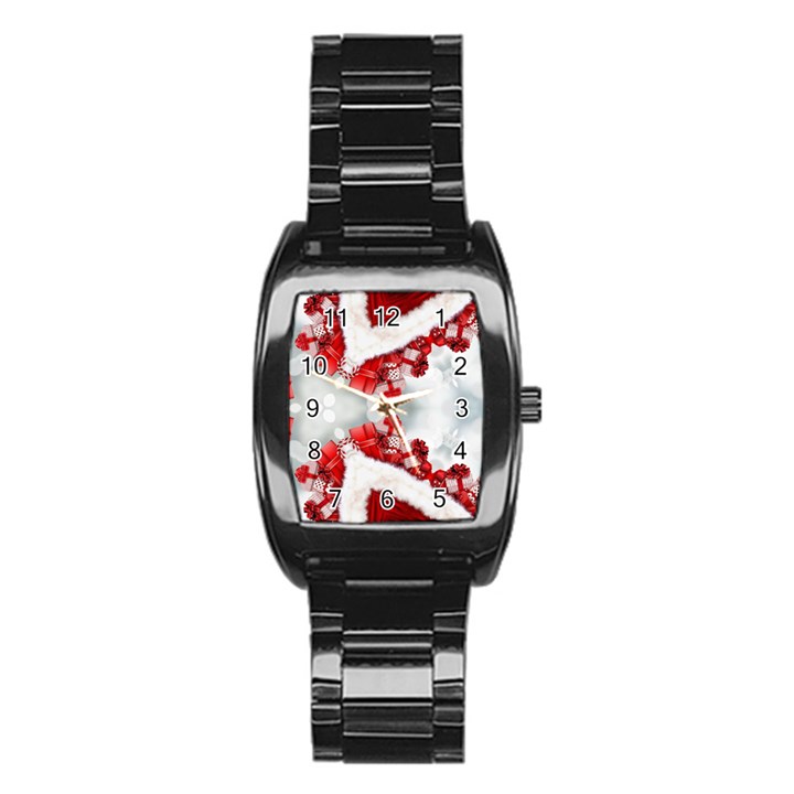 Christmas Background Tile Gifts Stainless Steel Barrel Watch