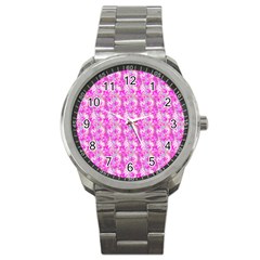 Maple Leaf Plant Seamless Pattern Pink Sport Metal Watch by Pakrebo