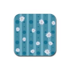 Gardenia Flowers White Blue Rubber Coaster (square)  by Pakrebo