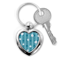 Gardenia Flowers White Blue Key Chains (heart)  by Pakrebo