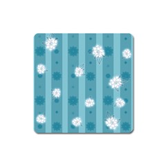 Gardenia Flowers White Blue Square Magnet by Pakrebo