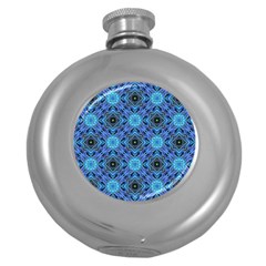 Blue Tile Wallpaper Texture Round Hip Flask (5 Oz) by Pakrebo