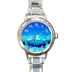 Blue Sky Artwork Drawing Painting Round Italian Charm Watch by Pakrebo