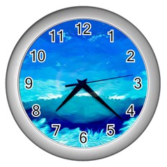 Blue Sky Artwork Drawing Painting Wall Clock (silver) by Pakrebo