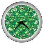 4 Leaf Clover Star Glitter Seamless Wall Clock (Silver) Front