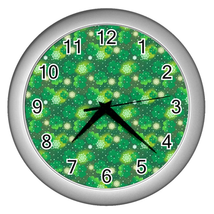 4 Leaf Clover Star Glitter Seamless Wall Clock (Silver)