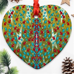 Raining Paradise Flowers In The Moon Light Night Ornament (heart) by pepitasart