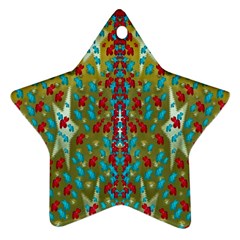 Raining Paradise Flowers In The Moon Light Night Star Ornament (two Sides) by pepitasart