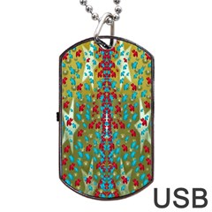 Raining Paradise Flowers In The Moon Light Night Dog Tag Usb Flash (one Side) by pepitasart