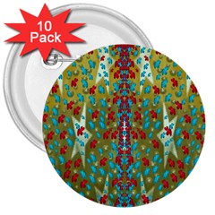 Raining Paradise Flowers In The Moon Light Night 3  Buttons (10 Pack)  by pepitasart