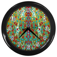 Raining Paradise Flowers In The Moon Light Night Wall Clock (black) by pepitasart