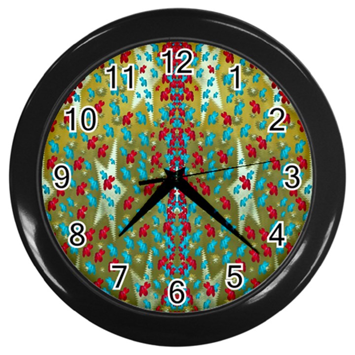 Raining Paradise Flowers In The Moon Light Night Wall Clock (Black)