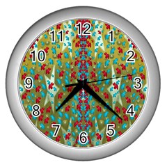 Raining Paradise Flowers In The Moon Light Night Wall Clock (silver) by pepitasart