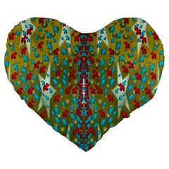 Raining Paradise Flowers In The Moon Light Night Large 19  Premium Heart Shape Cushions by pepitasart