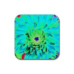 Aqua Cactus Dahlia Rubber Coaster (Square)  Front