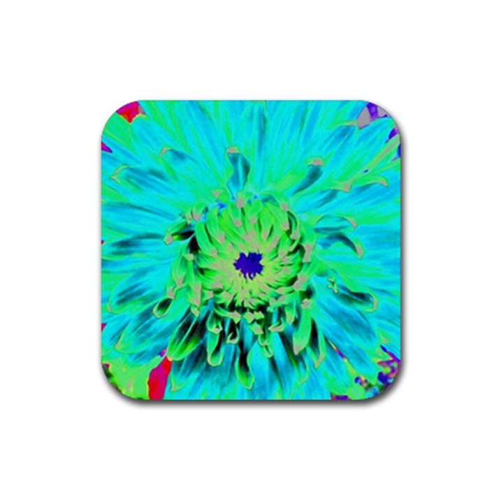 Aqua Cactus Dahlia Rubber Coaster (Square) 