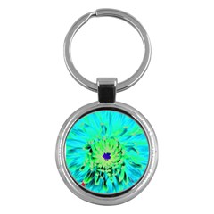 Aqua Cactus Dahlia Key Chains (round)  by myrubiogarden