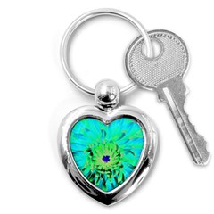 Aqua Cactus Dahlia Key Chains (heart)  by myrubiogarden