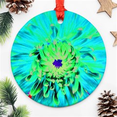 Aqua Cactus Dahlia Round Ornament (two Sides)