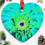 Aqua Cactus Dahlia Heart Ornament (Two Sides) Front