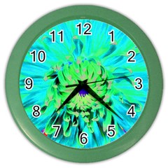 Aqua Cactus Dahlia Color Wall Clock by myrubiogarden