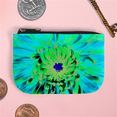 Aqua Cactus Dahlia Mini Coin Purse by myrubiogarden