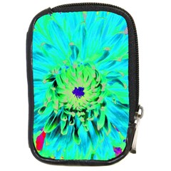 Aqua Cactus Dahlia Compact Camera Leather Case by myrubiogarden