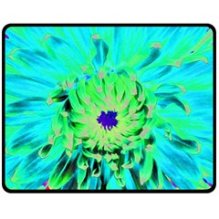 Aqua Cactus Dahlia Fleece Blanket (medium)  by myrubiogarden