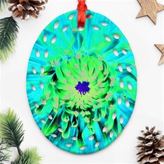 Aqua Cactus Dahlia Ornament (oval Filigree) by myrubiogarden